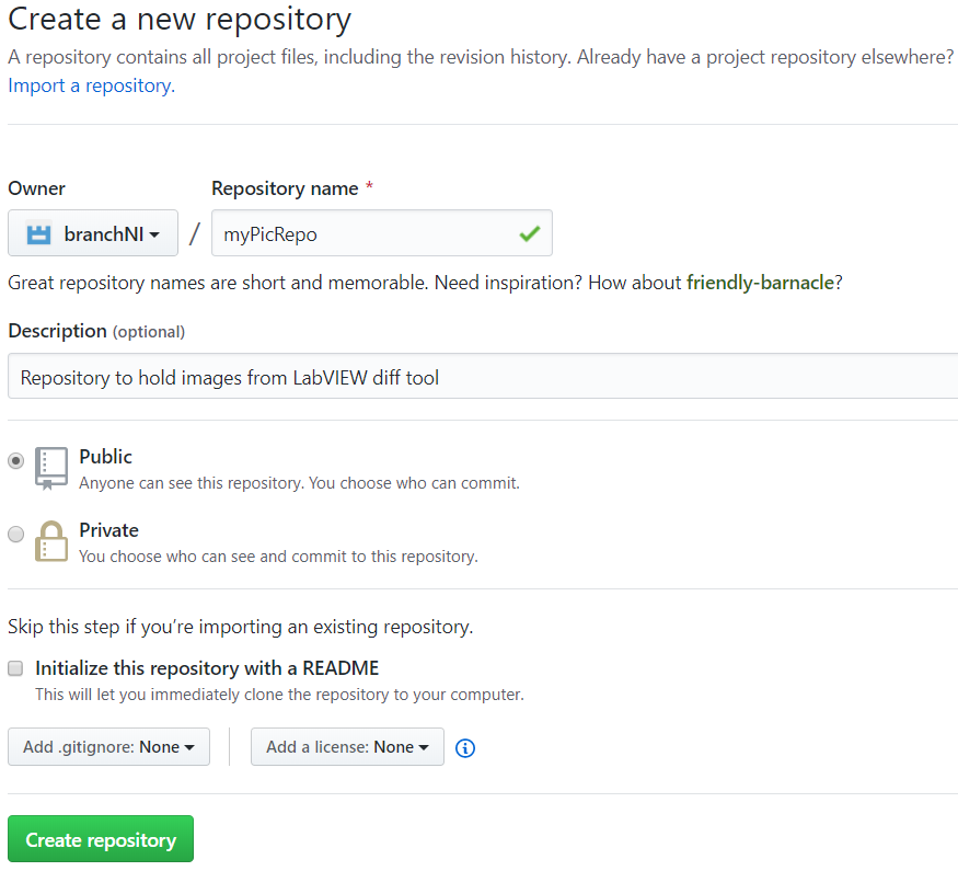 GitHub Create myPicRepo